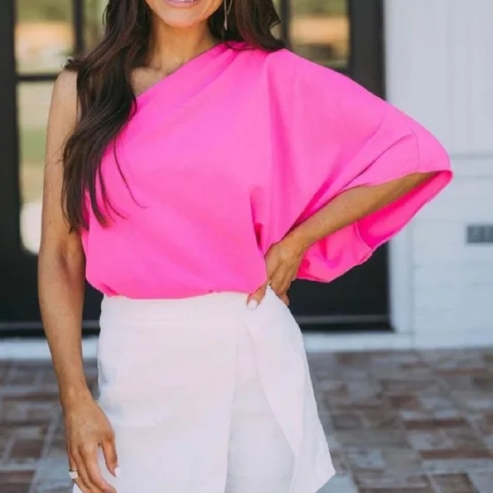 Hot pink boutique one shoulder top